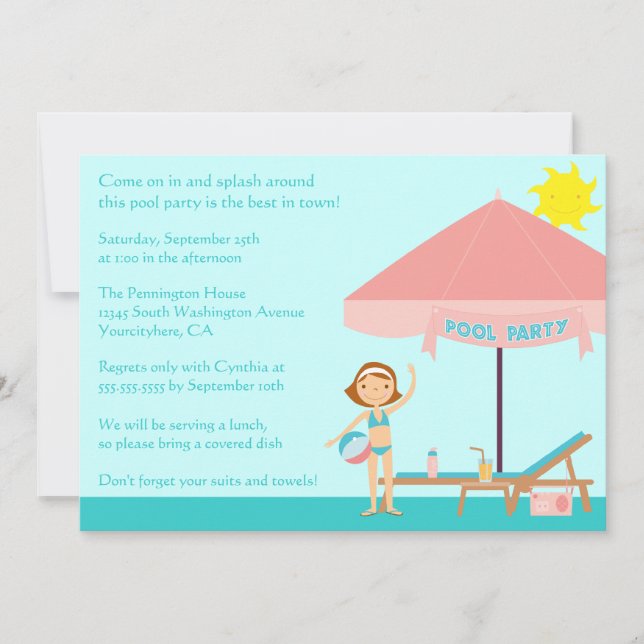 Cute summertime pool party 5x7 invitation (Front)