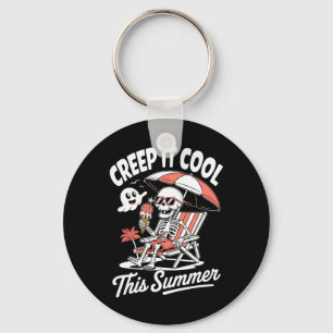 Cute Summerween Ghost Funny Beach Halloween Keychain