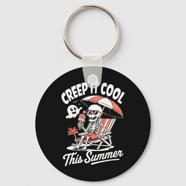 Cute Summerween Ghost Funny Beach Halloween  Keychain (Front)