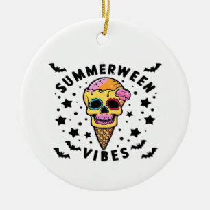 Cute Summerween Vibes Skeleton IceCream Summer Vac Ceramic Ornament