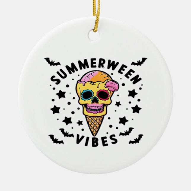 Cute Summerween Vibes Skeleton IceCream Summer Vac Ceramic Ornament (Front)
