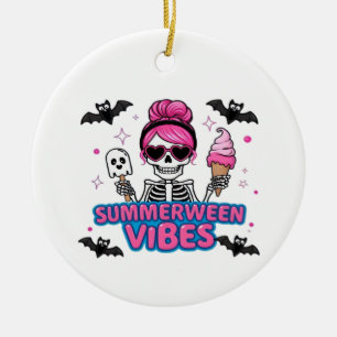 Cute Summerween Vibes Skeleton IceCream Summer Vac Ceramic Ornament