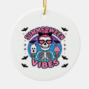 Cute Summerween Vibes Skeleton IceCream Summer Vac Ceramic Ornament