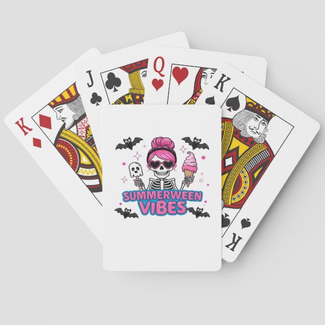 Cute Summerween Vibes Skeleton IceCream Summer Vac Playing Cards (Back)