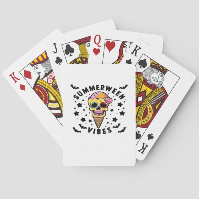 Cute Summerween Vibes Skeleton IceCream Summer Vac Playing Cards (Back)