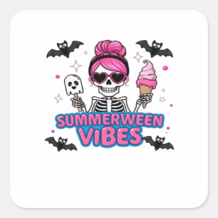 Cute Summerween Vibes Skeleton IceCream Summer Vac Square Sticker