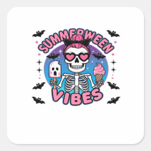 Cute Summerween Vibes Skeleton IceCream Summer Vac Square Sticker