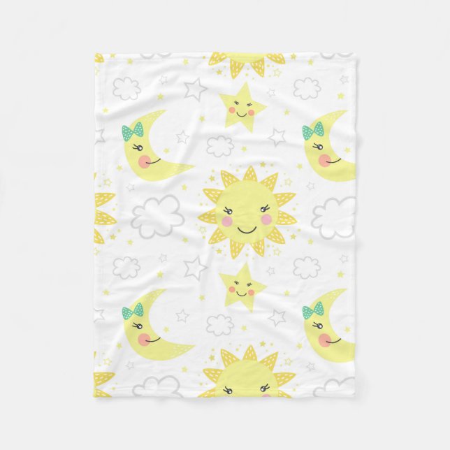 Cute Sun And Moon Fleece Blanket (Front)