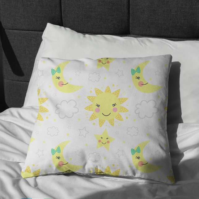 Cute Sun And Moon Throw Pillow (Creator Uploaded)