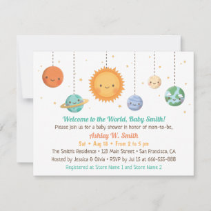 Cute Sun and Planets Baby Shower Invitation