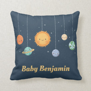 Cute Sun and Planets Space Theme Baby Boy Nursery Throw Pillow