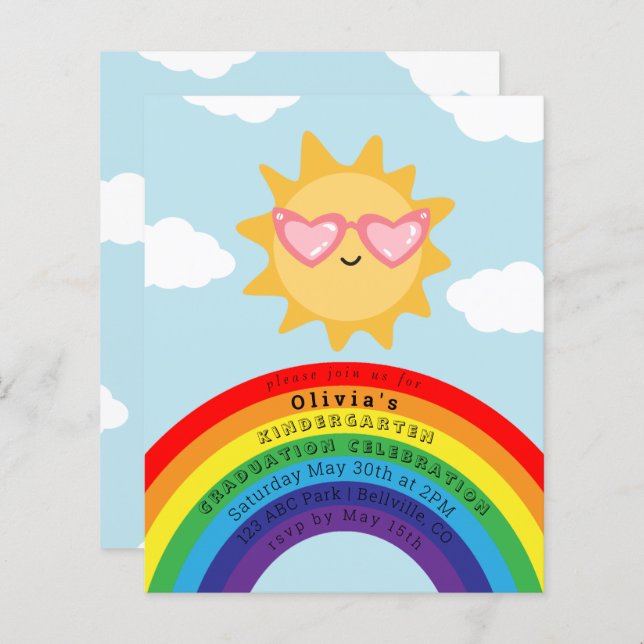 Cute Sun and Rainbow Budget Kids Graduation Invite (Front/Back)