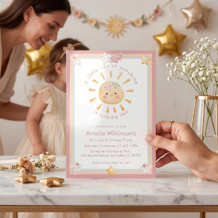 Cute Sun and Stars Pastel Rainbow Birthday Invitation