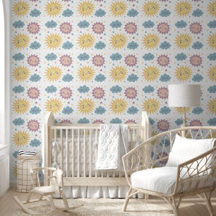 Cute Sun, Cloud, and Stars Illustration – Nursery  Wallpaper