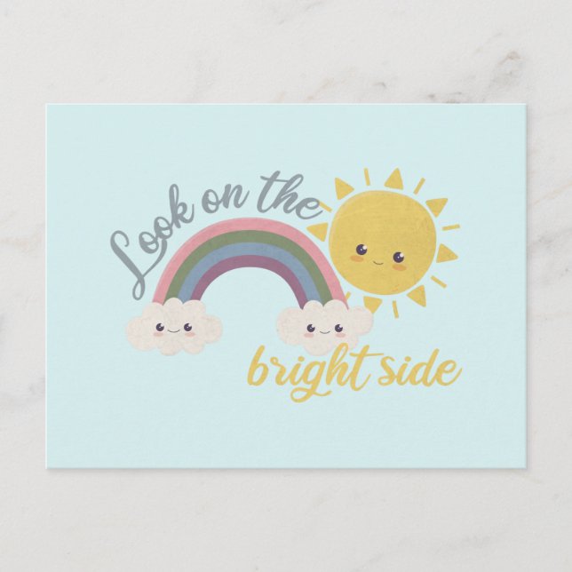 Cute Sun, Cloud & Rainbow: Look on the Bright Side Postcard (Front)