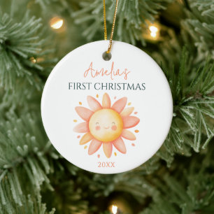 Cute Sun Drawing Custom Keepsake 1st Christmas Ceramic Ornament