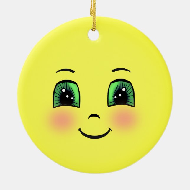 Cute Sun Happy Face Emoji Ceramic Ornament (Back)