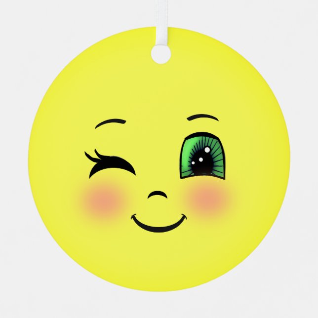 Cute Sun Happy Face Emoji Metal Ornament (Front)