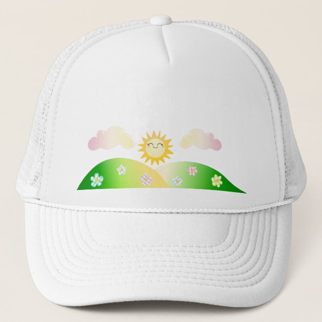 Cute sun kawaii cartoon trucker hat (Front)