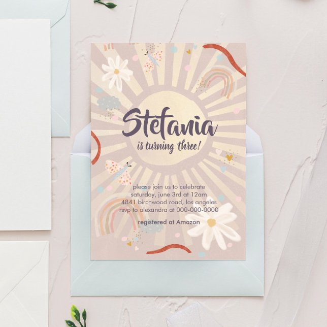 Cute Sun Pink Birthday  Invitation (Creator Uploaded)