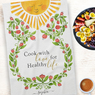 Cute Sun Red Flowers Personalized Kitchen Towel