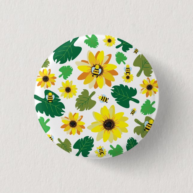Cute Sunflower Bee 1 Inch Round Button (Front)