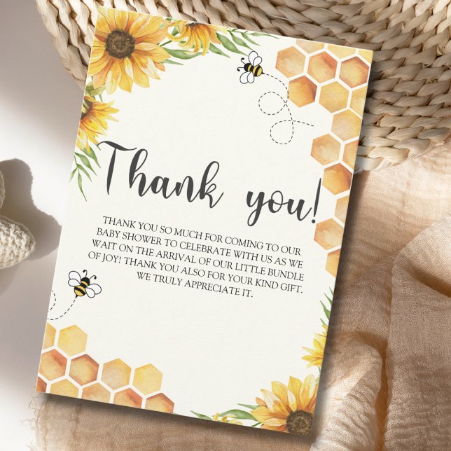 Cute Sunflower Bee Baby Shower Thank You Card (Creator Uploaded)