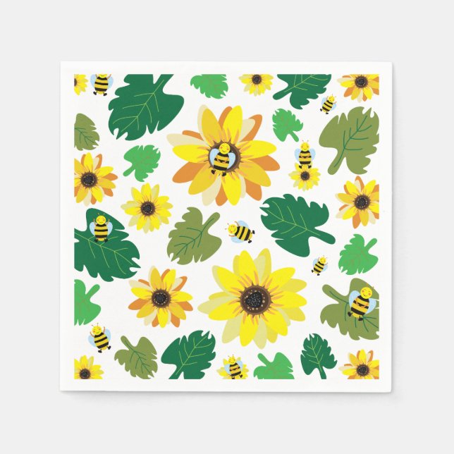 Cute Sunflower Bee Napkin (Front)