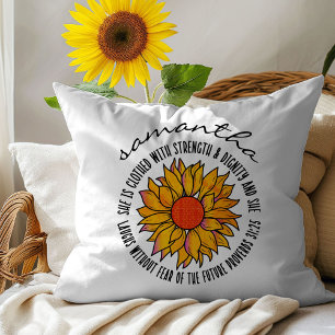 Cute sunflower bible verse scripture Proverbs 31 Throw Pillow