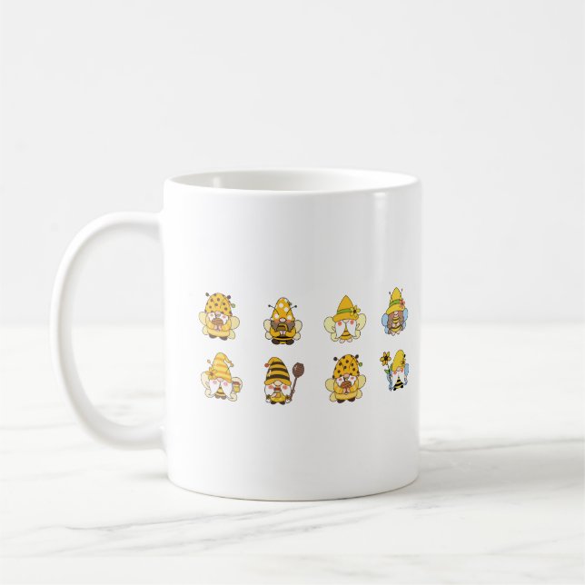 Cute Sunflower Bumblebee Gnome Coffee Mug (Left)
