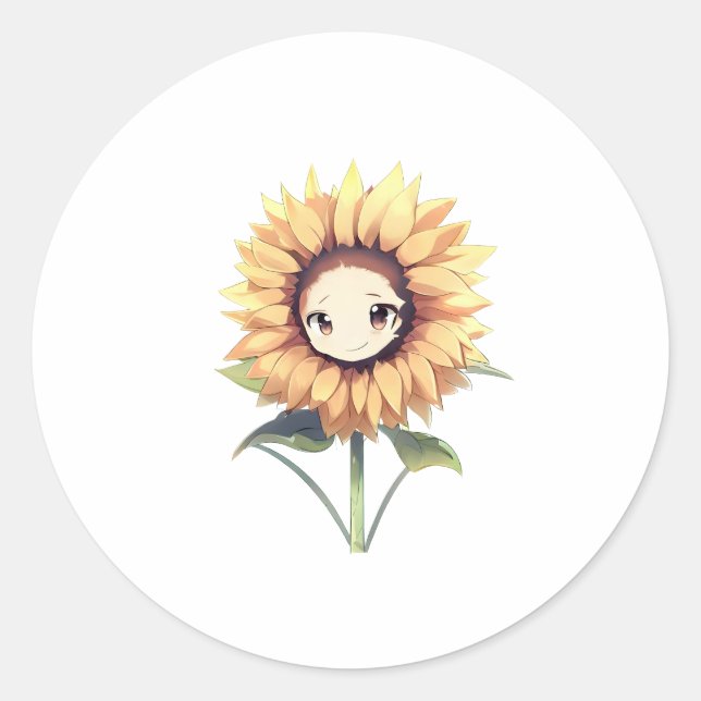 Cute Sunflower Face Classic Round Sticker (Front)