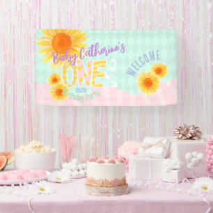 Cute Sunflower First Birthday Banner