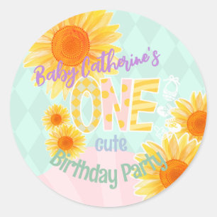 Cute Sunflower First Birthday Classic Round Sticker