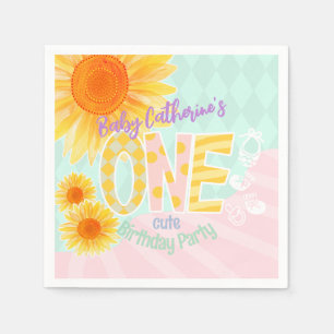 Cute Sunflower First Birthday Napkin