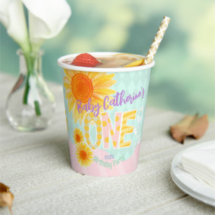Cute Sunflower First Birthday Paper Cups