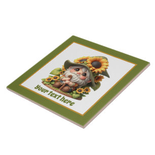 Cute sunflower gnome lovers garden  tile