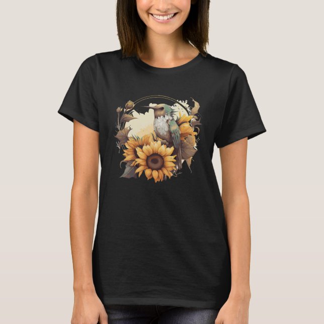 Cute Sunflower Hummingbird Ornithologist Birding B T-Shirt (Front)