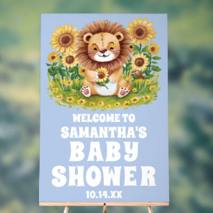 Cute Sunflower Lion Blue Baby Shower Welcome Acrylic Sign