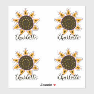 Cute Sunflower Modern Script Name Sticker