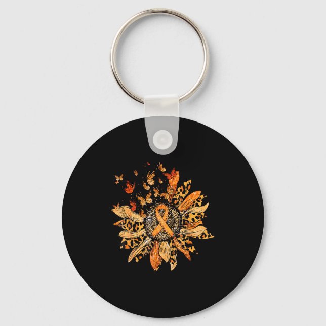 Cute Sunflower Orange Ribbon Multiple Sclerosis Aw Keychain (Front)