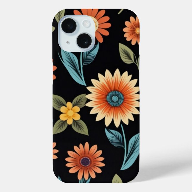 Cute Sunflower Pattern on Black Background Case-Mate iPhone Case (Back)