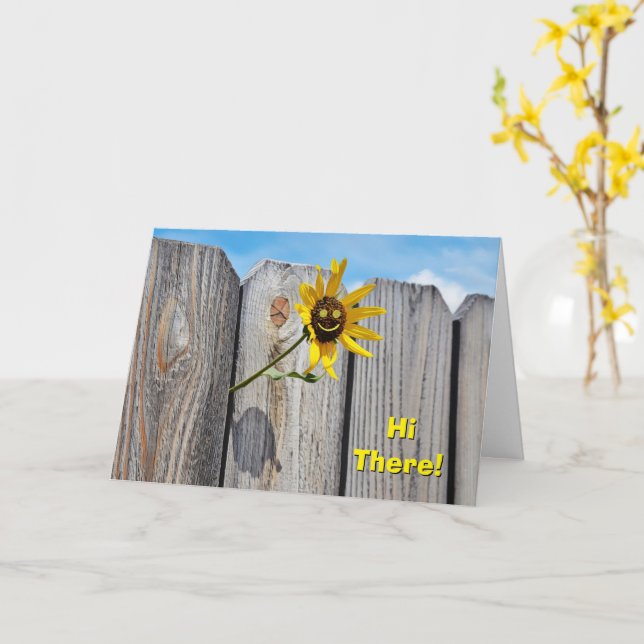 Cute Sunflower Peeking Through Fence Birthday Card (Yellow Flower)