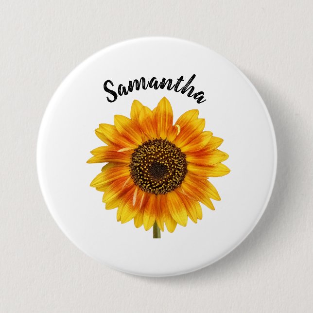 Cute Sunflower Personalized 3 Inch Round Button (Front)