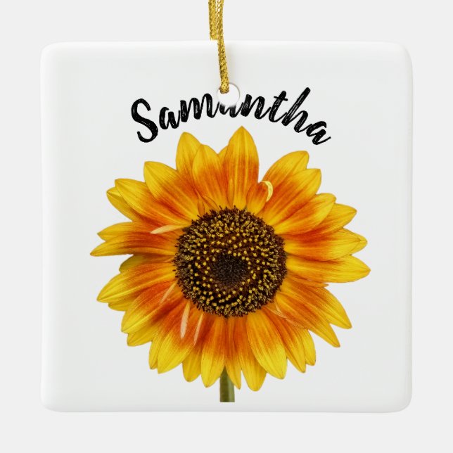Cute Sunflower Personalized Ceramic Ornament (Front)