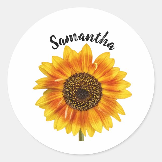 Cute Sunflower Personalized Classic Round Sticker (Front)