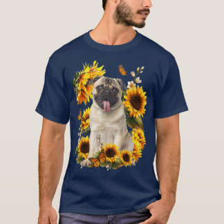 Cute Sunflower Pug Dog Dad Mom Father's Day Lover  T-Shirt