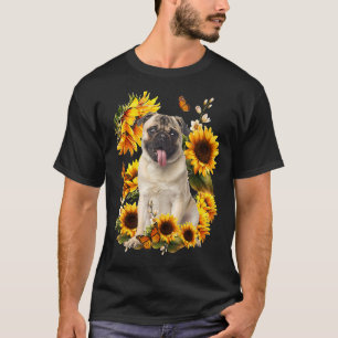 Cute Sunflower Pug Dog Dad Mom Father's Day T-Shirt