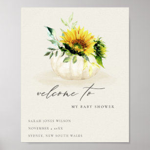 Cute Sunflower Pumpkin Floral Baby Shower Welcome Poster