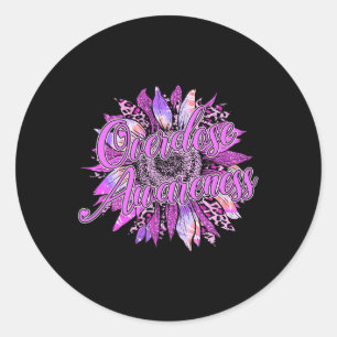 Cute Sunflower Purple Ribbon Opioid Overdose Aware Classic Round Sticker