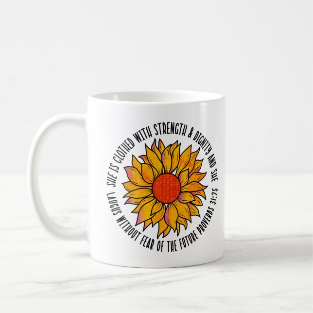Cute sunflower scripture bible verse coffee mug (Left)